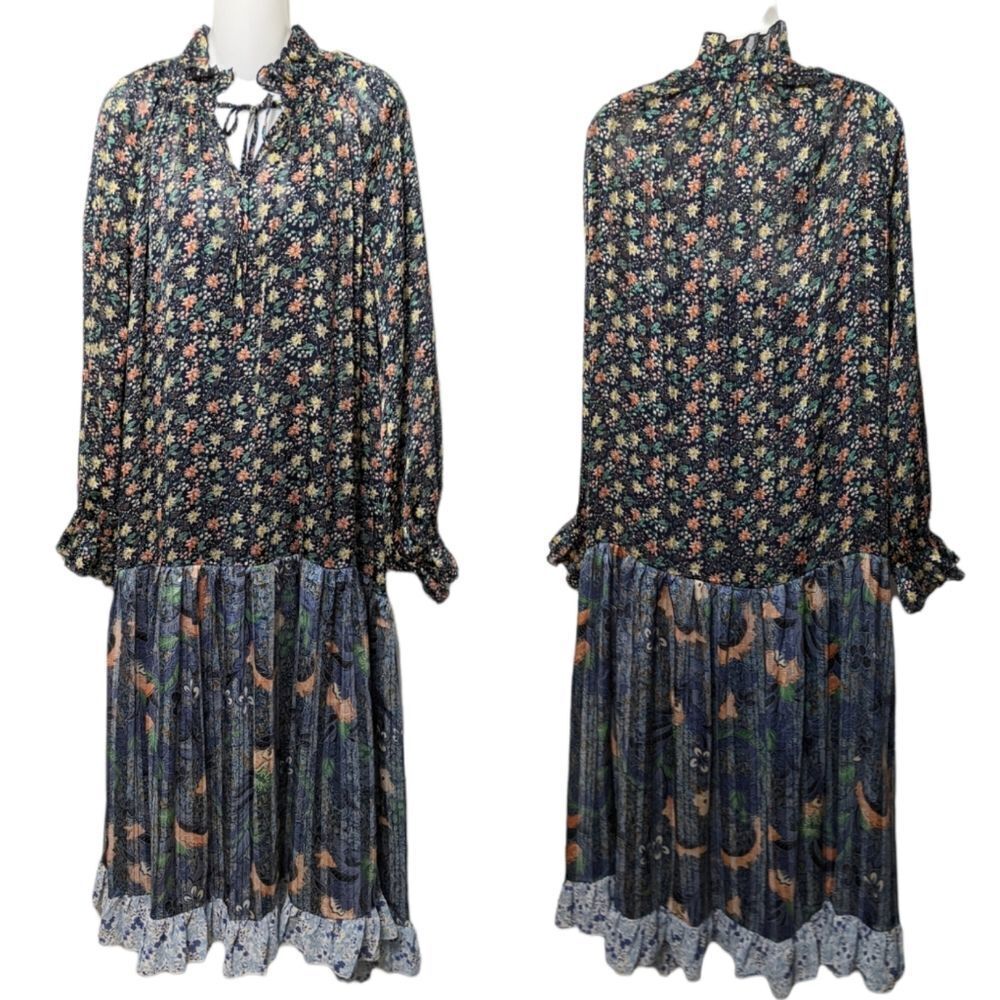 NWT CODE x MODE Floral Prairie Drop Waist Modest Maxi Dress L
